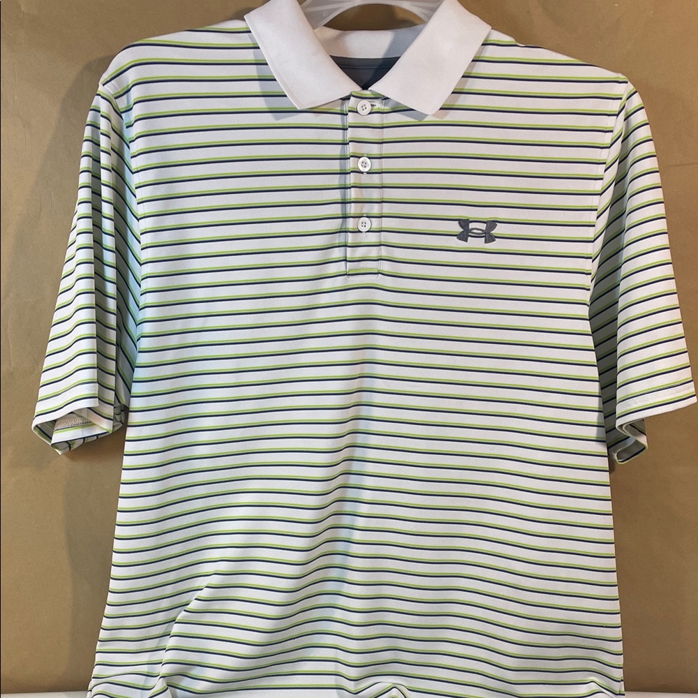 Under Armour Men's Polo Shirt - Green and White Stripes